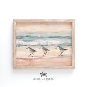 Dipinto stampabile di piovanello, decorazione da parete per la casa costiera, stampa artistica di piovanello, dipinto di tramonto vintage, arte murale in riva al mare, decorazione per la casa sulla spiaggia