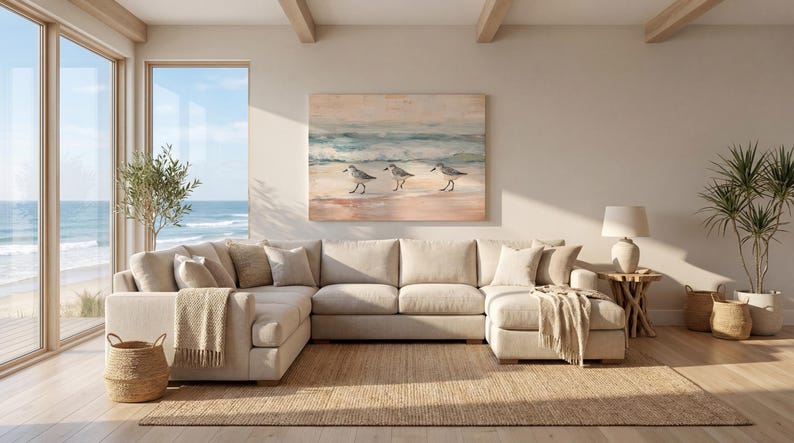 Lienzo vintage de playero con diseño de Florida para decoración de casa de playa, pintura de aves con olas oceánicas apagadas, colgante de pared para oficina, decoración costera bohemia imagen 19