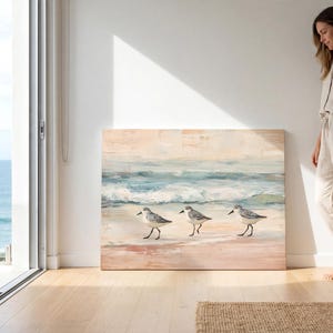Lienzo vintage de playero con diseño de Florida para decoración de casa de playa, pintura de aves con olas oceánicas apagadas, colgante de pared para oficina, decoración costera bohemia imagen 3