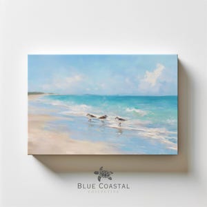 Muted Beach Art Print Vintage Sandpiper Canvas St. George Island Florida Art Boho Coastal Wall Decor Bird Painting Beach House Decor