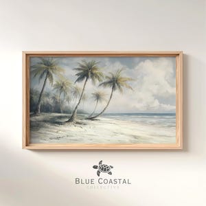 Printable Vintage Beach Scene Art Sandy Beach Painting Beach House Wall Decor Topical Wall Art Beach Painting Soft Coastal Landscape