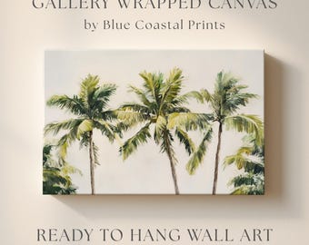 Vintage Tropical Canvas Wall Art Beach Themed Art Boho Coastal Wall Decor Muted Palm Tree Painting Print on Canvas Beach House Decor