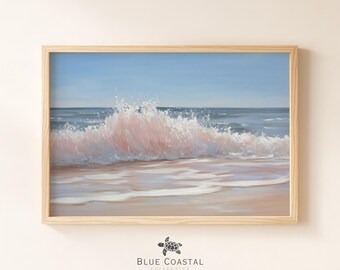 Coastal Crashing Wave Poster Beach Wall Art Print Ocean Waves Painting White Wave Wall Art Beach House Decor Vintage Coastal Painting