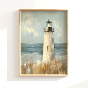 a painting of a lighthouse on a white wall