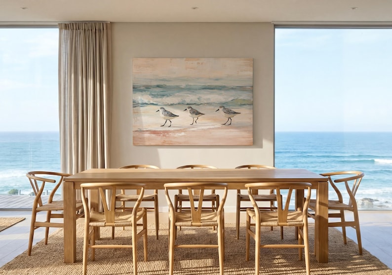 Lienzo vintage de playero con diseño de Florida para decoración de casa de playa, pintura de aves con olas oceánicas apagadas, colgante de pared para oficina, decoración costera bohemia imagen 20