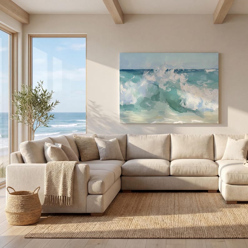 Abstract Crashing Wave Painting Print Vintage Coastal Painting Ocean Waves Art Print Wave Wall Art Beach House Wall Art Ocean Painting image 19