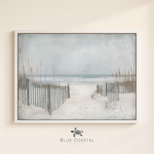 Framed Canvas Florida Beach Painting Muted Ocean Print for Beach House Bathroom Decor Sand Neutral Wall Art Guest Bedroom Beach Scene Canvas