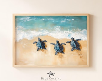 Adorable Sea Turtles Print Ocean Themed Nursery Decor Cute Baby Turtles Painting Beach Themed Wall Art Vintage Coastal Beach Wall Art
