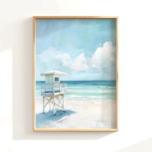 Vintage Lifeguard Tower Painting Surf Print Beach House Decor Lifeguard Print Sandy Beach Wall Art Summer Prints California Wall Art
