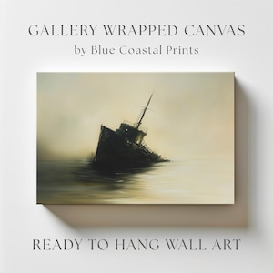 Shipwreck Canvas Art Nautical Wall Decor Black and Gold Print Coastal Decor