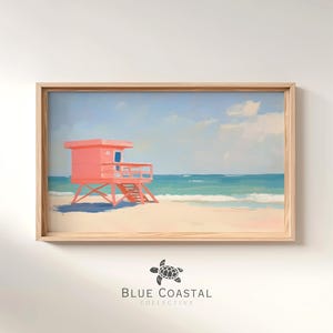 Pink Lifeguard Tower Print: Santa Monica Beach Painting (Digital Download)