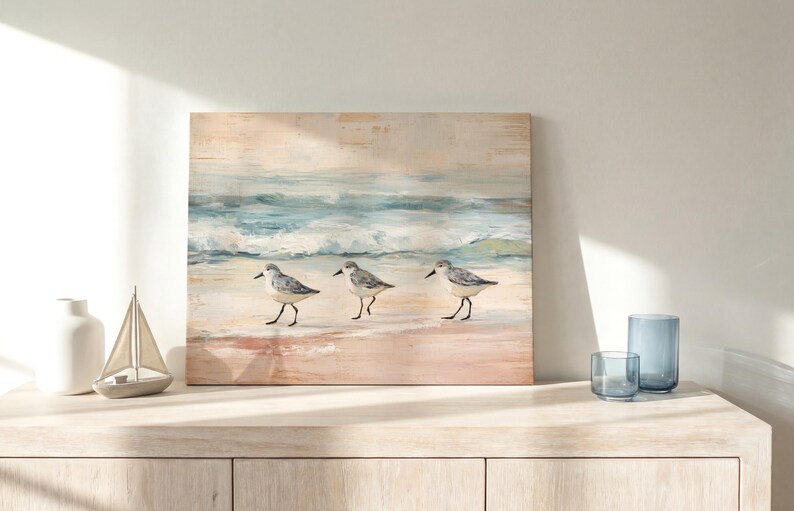 Lienzo vintage de playero con diseño de Florida para decoración de casa de playa, pintura de aves con olas oceánicas apagadas, colgante de pared para oficina, decoración costera bohemia imagen 12
