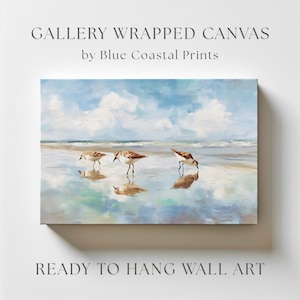 Vintage Sandpiper Canvas Bird Painting Muted Beach Art Print Boho Coastal Wall Decor Beach House Decor St. George Island Florida Art