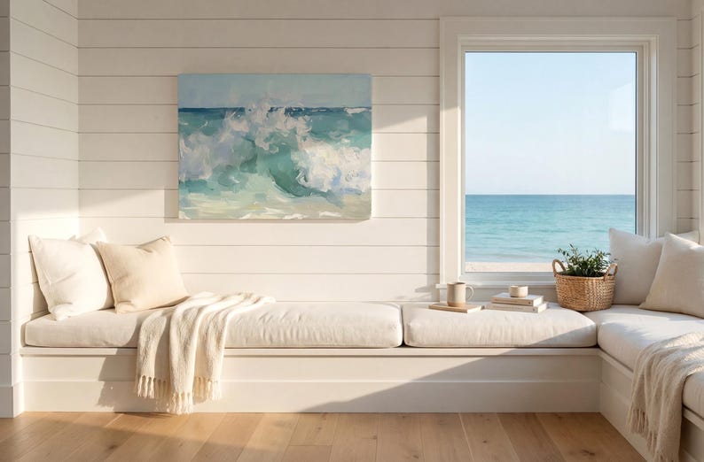 Abstract Crashing Wave Painting Print Vintage Coastal Painting Ocean Waves Art Print Wave Wall Art Beach House Wall Art Ocean Painting image 18