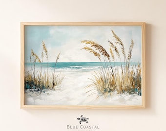 Florida Coast Painting Vintage Gulf Beach Painting Soft Coastal Landscape Print Summer Seaside Neutral Wall Decor Beach House Wall Art