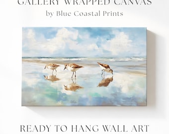 Pintura vintage de un andarríos en lienzo, arte playero apagado, impresión bohemia de pared costera, decoración de casa de playa, arte de la isla de St. George, Florida