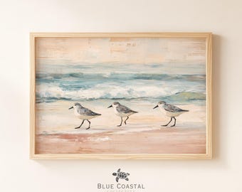 Vintage Sandpiper Art Print Muted Beach Art Print St. George Island Florida Art Beach House Decor Boho Coastal Wall Decor Bird Painting