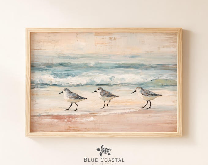 Vintage Sandpiper Art Print Muted Beach Art Print St. George Island Florida Art Beach House Decor Boho Coastal Wall Decor Bird Painting
