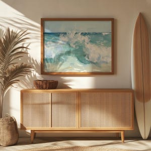 a picture of a surfboard hanging on a wall