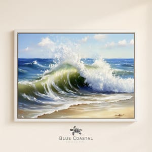 Framed Beach Wave Canvas Ocean Wall Art Framed Beach Picture for Bathroom Ocean Print Wave Painting Vintage Decor Coastal Artwork Large