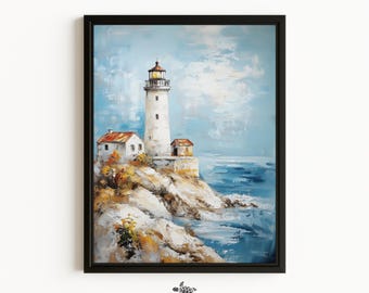 Framed Lighthouse Picture Canvas Nautical Print Lighthouse Painting Blue Wall Art Coastal Home Decor Nautical Wall Art Canvas Island Artwork