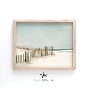 Stampabile in Florida Beach, arte murale costiera tenue, dipinto con cielo blu per l'arredamento di case sulla spiaggia, stampa di spiaggia sabbiosa, arredamento in stile Hampton, estetica beige