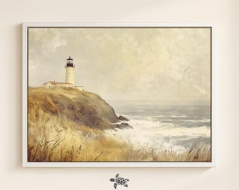 Tableau Peinture à L'Huile Phare Côtier Premium - Toile Art Déco - Sans Cadre