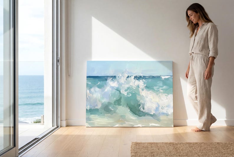 Abstract Crashing Wave Painting Print Vintage Coastal Painting Ocean Waves Art Print Wave Wall Art Beach House Wall Art Ocean Painting image 16