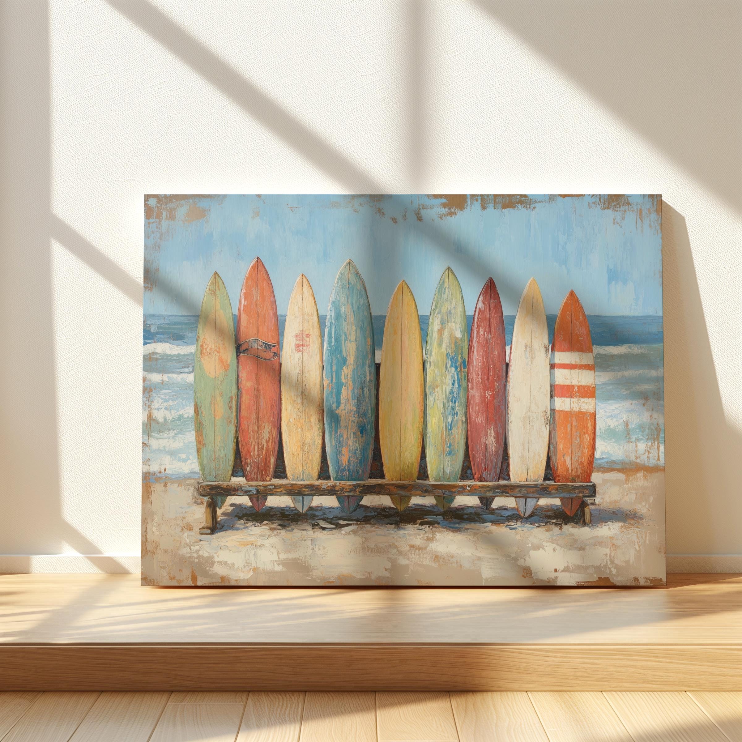 ヴィンテージサーフボードのペイント、ハワイのサーフボード、海の絵画
