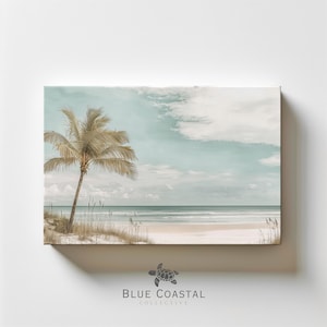 Muted Hawaiian Beach Canvas Tropical Wall Art Vintage Palm Tree Canvas Coastal Wall Art Boho Beach House Decor Tropical Beach Print