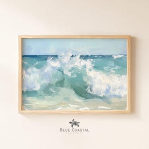 Abstract Crashing Wave Painting Print Vintage Coastal Painting Ocean Waves Art Print Wave Wall Art Beach House Wall Art Ocean Painting image 1