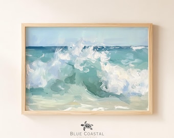 Abstract Crashing Wave Painting Print Vintage Coastal Painting Ocean Waves Art Print Wave Wall Art Beach House Wall Art Ocean Painting