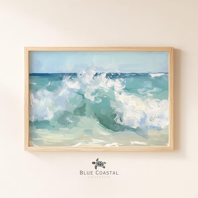 Abstract Crashing Wave Painting Print Vintage Coastal Painting Ocean Waves Art Print Wave Wall Art Beach House Wall Art Ocean Painting image 1