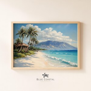 Hawaiian Coast Poster Beach House Wall Decor Sandy Beach Painting Topical Wall Art Hawaii Print Beach Painting Coastal Art Print