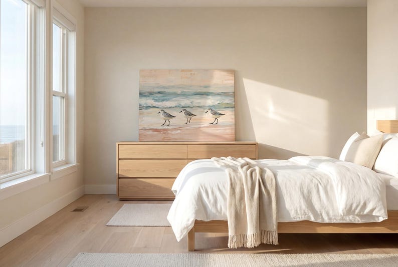 Lienzo vintage de playero con diseño de Florida para decoración de casa de playa, pintura de aves con olas oceánicas apagadas, colgante de pared para oficina, decoración costera bohemia imagen 17