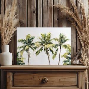 Vintage Tropical Canvas Wall Art Beach Themed Art Boho Coastal Wall Decor Muted Palm Tree Painting Print on Canvas Beach House Decor