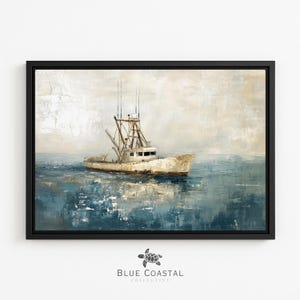 Framed Boat Wall Art Vintage Nautical Wall Art Florida Boat Painting Navy Home Decor Beach Artwork Framed Ship Picture for Beach House Art