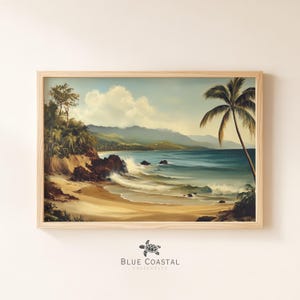 Hawaiian Beach Art Print Coastal Beach Painting Beach House Decor Palm Tree Print Tropical Wall Art Hawaiian Coast Wall Art Ocean Art