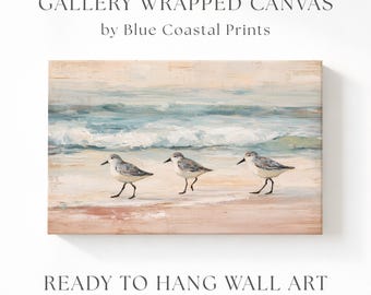 Sandpiper Canvas Vintage Florida Wall Art for Beach House Decor Bird Painting Muted Ocean Waves Wall Hanging for Office Boho Coastal Decor