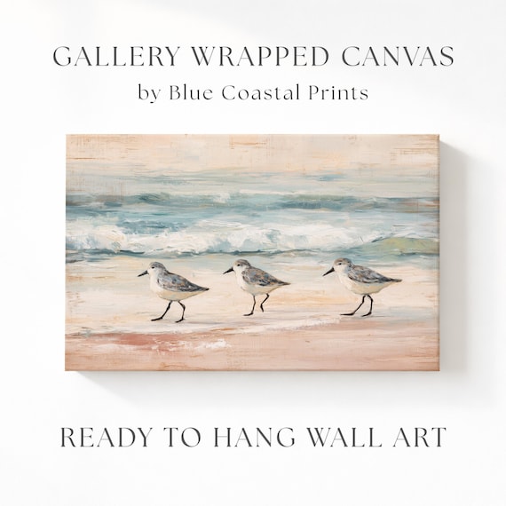 Sandpiper Canvas Vintage Florida Wall Art for Beach House Decor Bird Painting Muted Ocean Waves Wall Hanging for Office Boho Coastal Decor