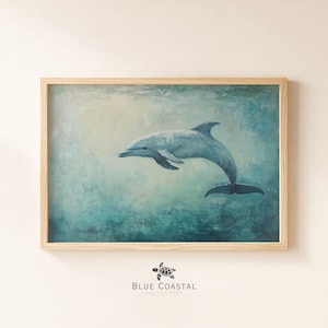 Küsten Wand Kunst Delfin Gemälde Kinderzimmer Dekor Vintage Kunstdruck Delfin Kunstdruck Ozean Wildtier Druck Ozean-Liebhaber Geschenk Stimmungsvolles Nautisches Dekor