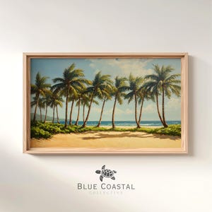 Printable Palm Tree Painting Beautiful Topical Wall Art Beach House Wall Decor Sandy Beach Painting Coastal Art Print Vintage Wall Art