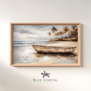 Printable Soft Coastal Landscape Vintage Beach Scene Art Antique Tropical Art Topical Wall Art Beach House Wall Decor Beach Painting