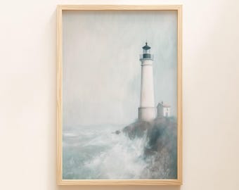 Vintage Lighthouse Painting Lighthouse Print Ocean Seascape Coastal Nursery Decor Nautical Landscape Beach Wall Art Beach House Decor