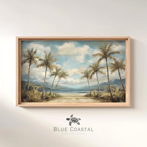 Printable Vintage Beach Painting Tropical Beach Painting Beach House Decor Tropical Ocean Wall Art Palm Tree Print Hawaiian Coast Art