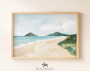 Hawaiian Island Art Print Tropical Painting for Beach House Vintage Inspired Hawaiian Artwork Tropical Beach Painting Scenic Island Decor