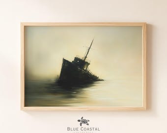 Antique Shipwreck Print Stormy Sea Painting Coastal Home Decor Moody Nautical Wall Art Vintage Seascape Wall Art Maritime Art Print