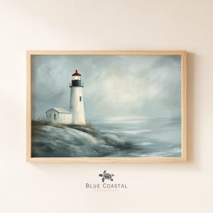 Vintage Lighthouse Print Nautical Decor Coastal Nursery Wall Art Lighthouse Gift Nautical Landscape Art Print Ocean Seascape Painting