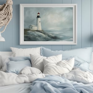 Printable Lighthouse Painting Lighthouse Gift Coastal Nursery Art Ocean Seascape Painting Nautical Decor Nautical Landscape Art Print