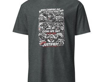 チンパンジーが暴れるコミック風の怒りのアート、社会障害Tシャツ